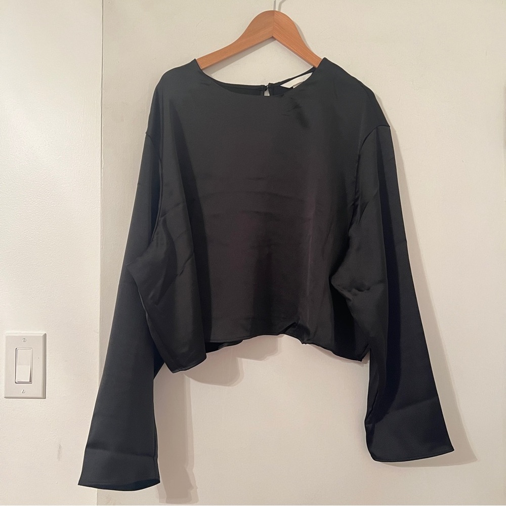 H&M Black Silky Long Sleeve Blouse Top